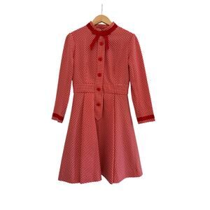 Jane Andre Checkered A-Line Dress Womens Large READ VTG Cottagecore ILGWU Red